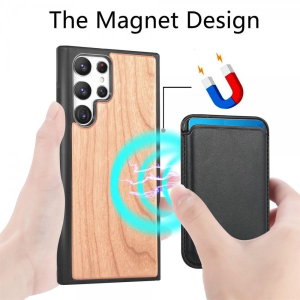 Samsung Galaxy S22 Ultra Kuoret Puu Irrotettava Korttipidike Kirsikka