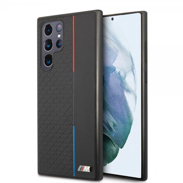 BMW Samsung Galaxy S22 Ultra Suojakuori Triangle Pattern & Tricolor Stripe Musta