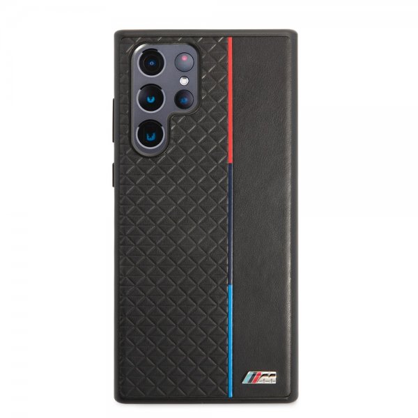BMW Samsung Galaxy S22 Ultra Suojakuori Triangle Pattern & Tricolor Stripe Musta