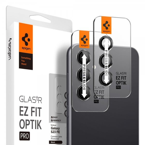 Spigen Samsung Galaxy S23 FE Kameran suojaus Lasi.tR EZ Fit Optik Pro 2-pakkaus Musta