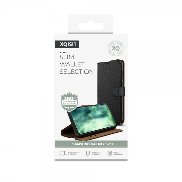 Xqisit Samsung Galaxy S23 Plus Slim Wallet Selection -suojakotelo, musta