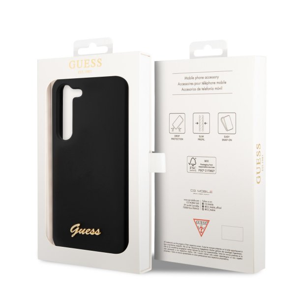 Guess Samsung Galaxy S23 Plus Kuori Liquid Silicone Metal Logo Musta