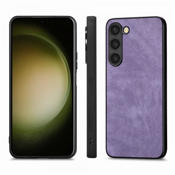Enkay Samsung Galaxy S23 Plus -kuori näytönsuojalla, nahkakuvioitu, violetti