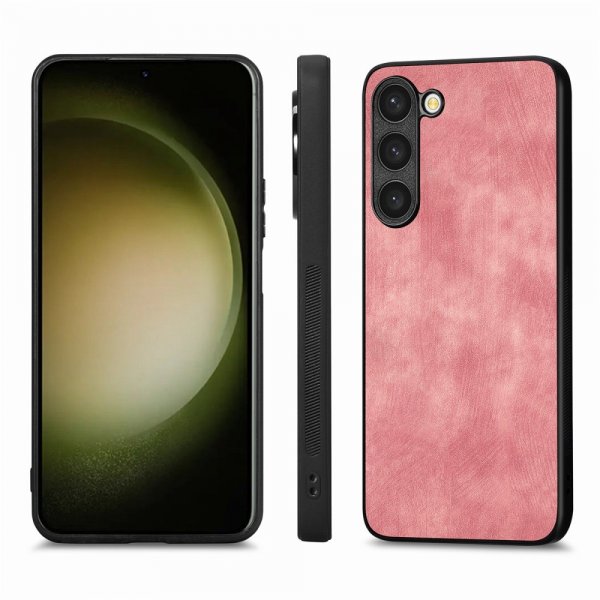 Enkay Samsung Galaxy S23 Plus -kuori näytönsuojalla, nahkakuvioitu, pinkki