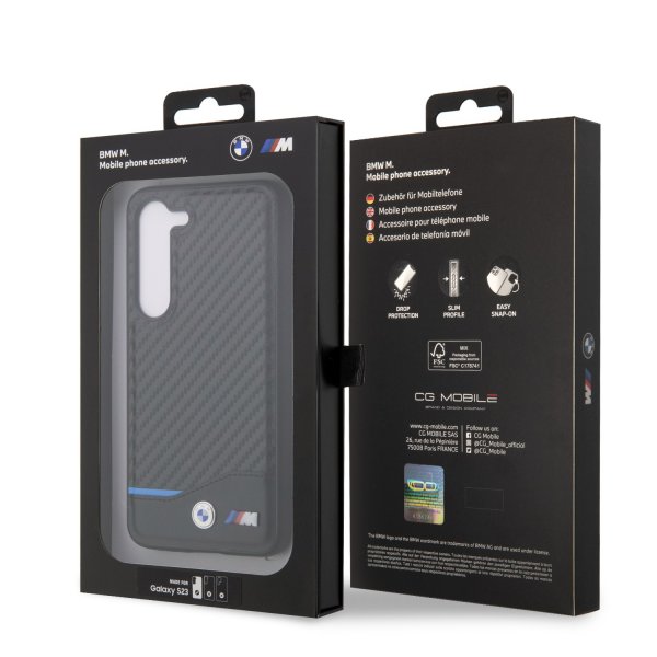 BMW Samsung Galaxy S23 Kuoret Hiilikuitu & Raidoitus Musta