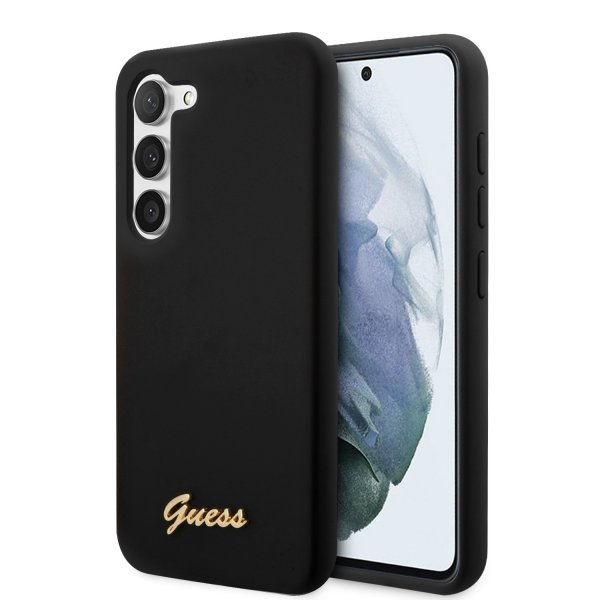 Guess Samsung Galaxy S23 Kuori Liquid Silicone Metal Logo Musta