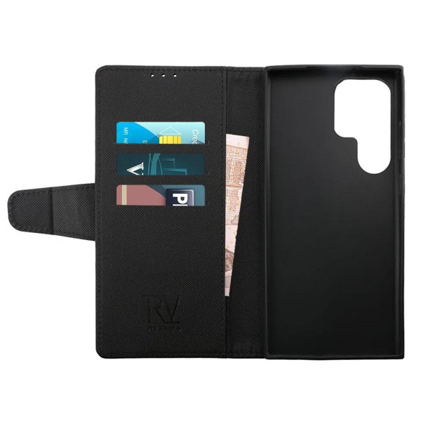 Rvelon Samsung Galaxy S23 Ultra Flip-suojakotelo korttipaikalla, musta