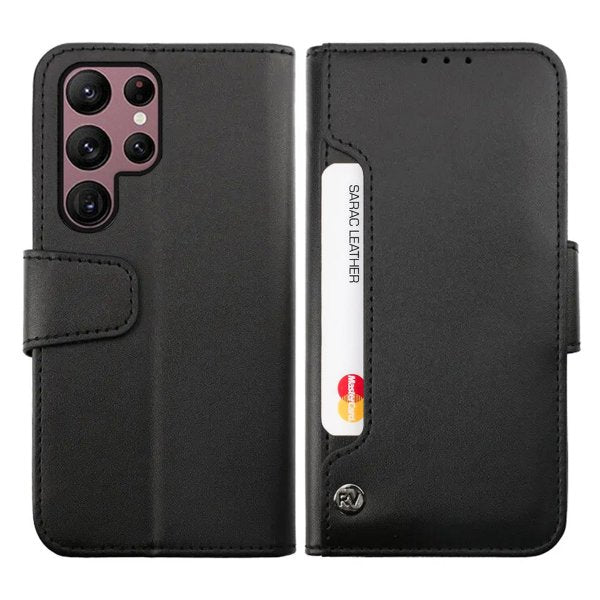 Rvelon Samsung Galaxy S23 Ultra Flip-suojakotelo korttipaikalla, musta