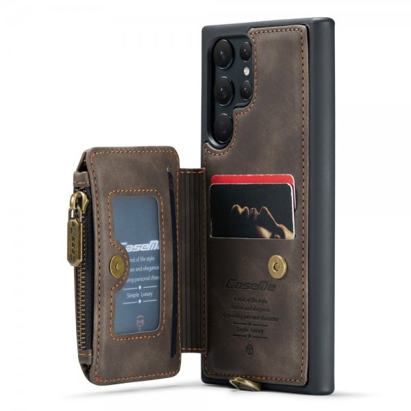 CaseMe Samsung Galaxy S23 Ultra Kuori C20 Korttipaikat Vetoketju Kahvi