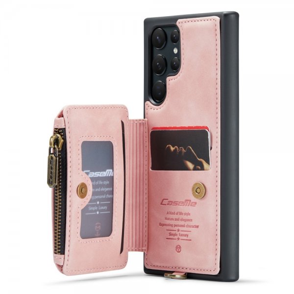 CaseMe Samsung Galaxy S23 Ultra Kotelo C20 Korttipaikat Vetoketju Pinkki