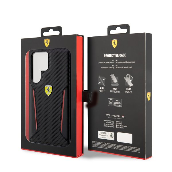 Ferrari Samsung Galaxy S23 Ultra Suojakuori Carbon & Stripe Musta