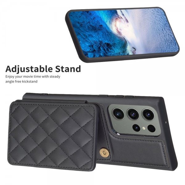Samsung Galaxy S23 Ultra Kotelo Korttipidikkeellä Ruutukuvio Musta