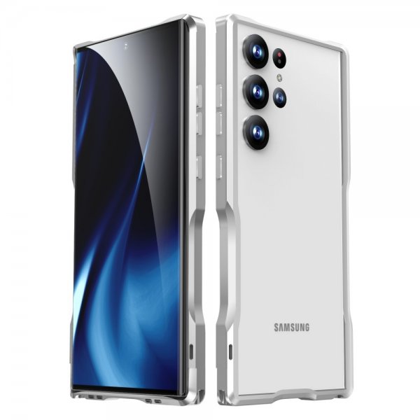 Samsung Galaxy S23 Ultra Kuori Metallinen Bumper Hopea