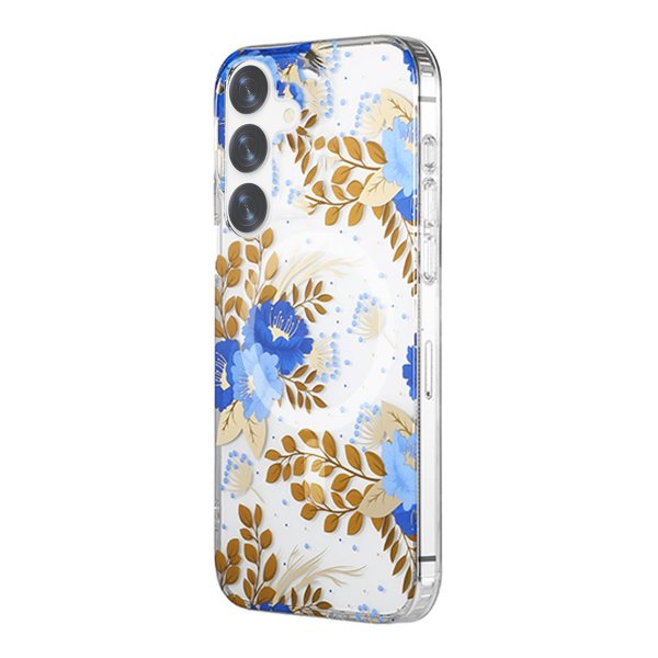 Samsung Galaxy S24 Plus Kuori Kukkakuvio MagSafe Sininen Kulta