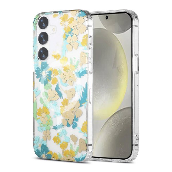 Samsung Galaxy S24 Plus Kuori Kukkakuvio MagSafe Turkoosi