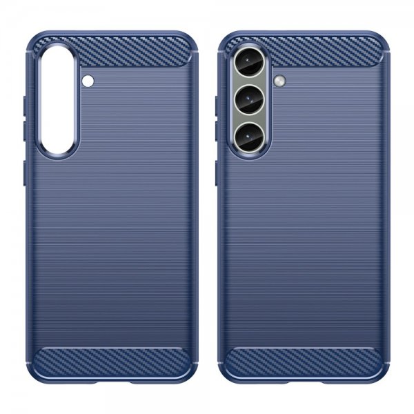 Samsung Galaxy S24 Plus -kuori, harjattu hiilikuitukuvio, sininen