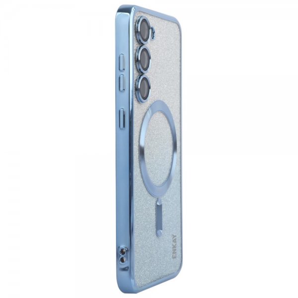 Enkay Samsung Galaxy S24 Kuori Pinnoitettu Reuna Glitter MagSafe Sininen