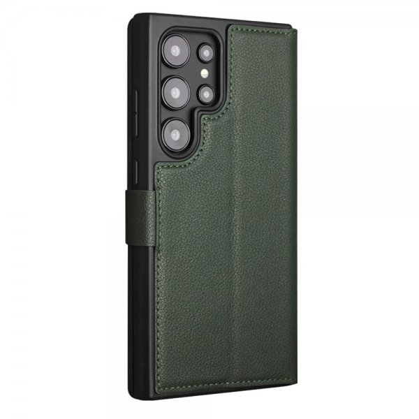 Qialino Samsung Galaxy S24 Ultra Kotelo Aitoa Nahkaa Vihreä