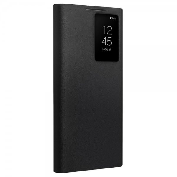 Qialino Samsung Galaxy S24 Ultra Kotelo Ikkuna Aidosta nahasta Musta