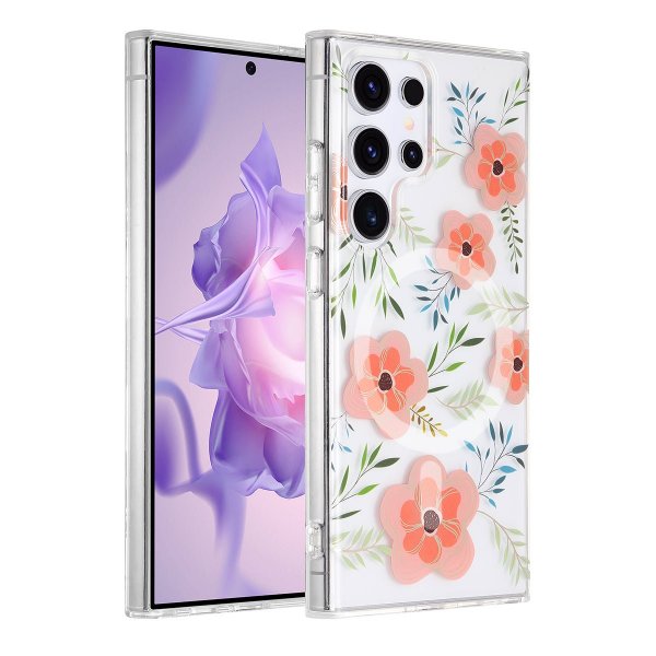 Samsung Galaxy S24 Ultra Kuoret Kukkakuvio MagSafe Pinkki