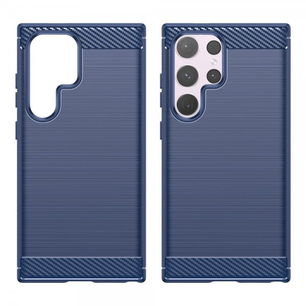 Samsung Galaxy S24 Ultra -kuori, harjattu hiilikuitukuvio, sininen