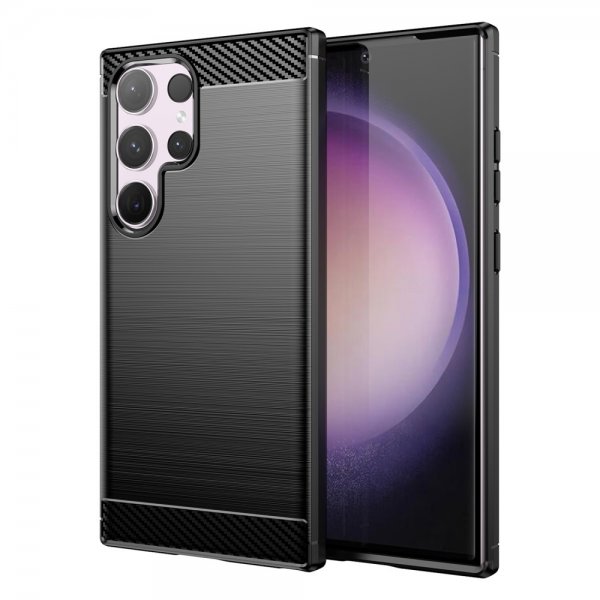 Samsung Galaxy S24 Ultra Kuori Harjattu hiilikuitukuvio Musta