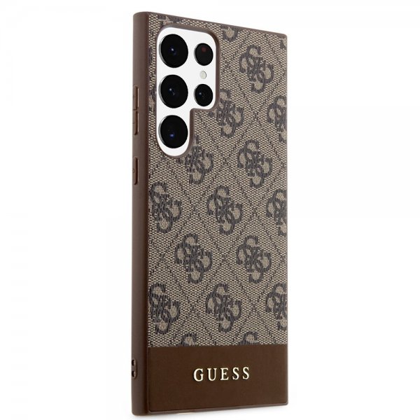 Guess Samsung Galaxy S24 Ultra Kuori Bottom Stripe Metal Logo Ruskea