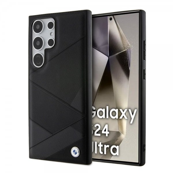 BMW Samsung Galaxy S24 Ultra Kotelo Aitoa Nahkaa Kuvioitu Musta