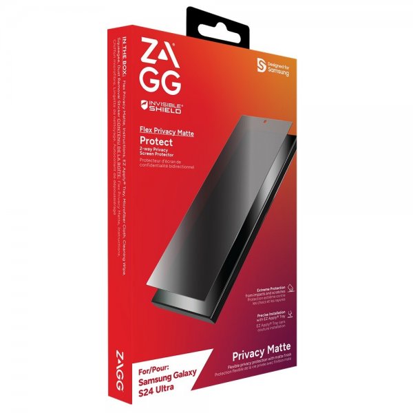 ZAGG InvisibleShield Samsung Galaxy S24 Ultra näytönsuoja, Flex Privacy Matte