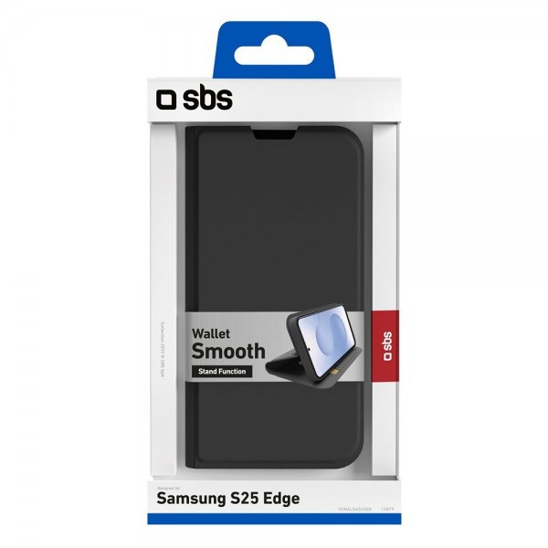 SBS Samsung Galaxy S25 Edge Lompakkokotelo Sileä Musta