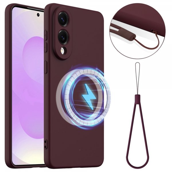 Samsung Galaxy S25 Edge -suojakuori Strap-silikoni MagSafe Viininpunainen