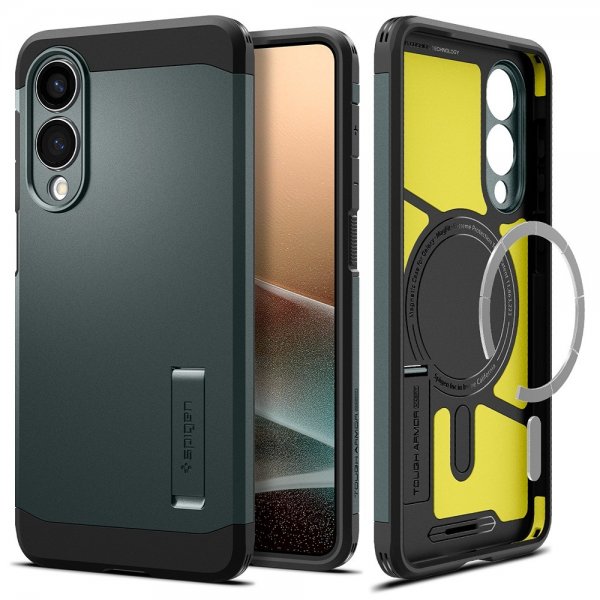 Spigen Samsung Galaxy S25 Edge -suojakuori Tough Armor MagFit Abyss Green