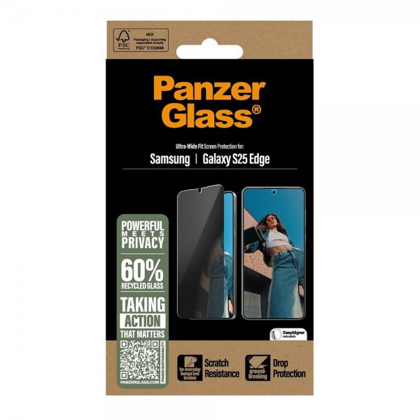 PanzerGlass Samsung Galaxy S25 Edge -näytönsuoja Ultra-Wide Fit Privacy EasyAligner