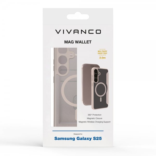 Vivanco Samsung Galaxy S25 -suojakotelo Mag Wallet Greige
