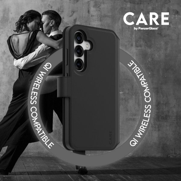 CARE by PanzerGlass Samsung Galaxy S25 Tango Two-in-One Wallet MagSafe -suojakuori, musta