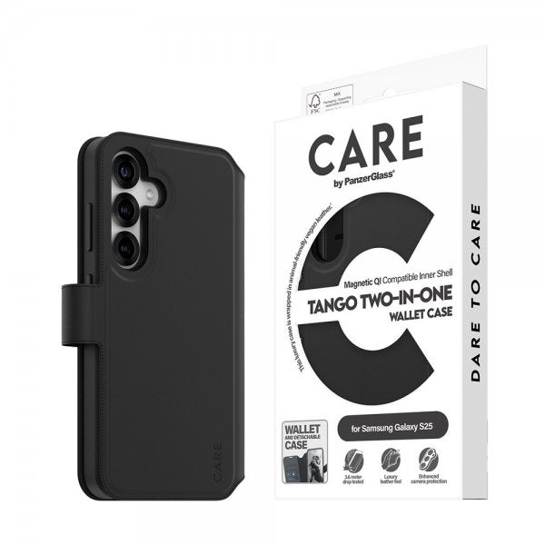 CARE by PanzerGlass Samsung Galaxy S25 Tango Two-in-One Wallet MagSafe -suojakuori, musta