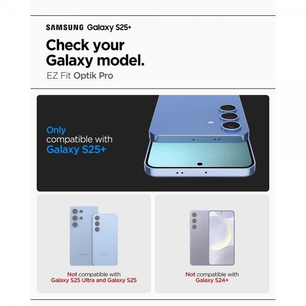 Spigen Samsung Galaxy S25 Plus kameranssuoja GLAS.tR EZ Fit Optik Pro 2-pack Musta