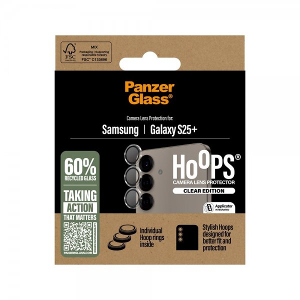 PanzerGlass Samsung Galaxy S25 Plus -kameran suojalasi Hoops, läpinäkyvä