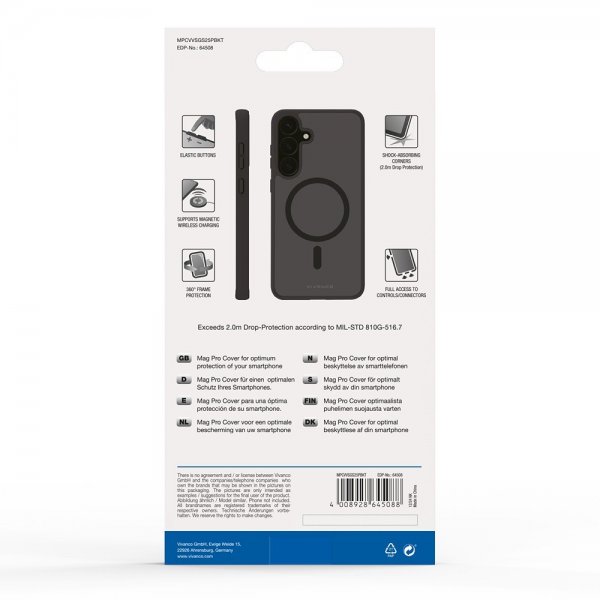 Vivanco Samsung Galaxy S25 Plus Mag Pro -suojakuori, läpinäkyvä/musta