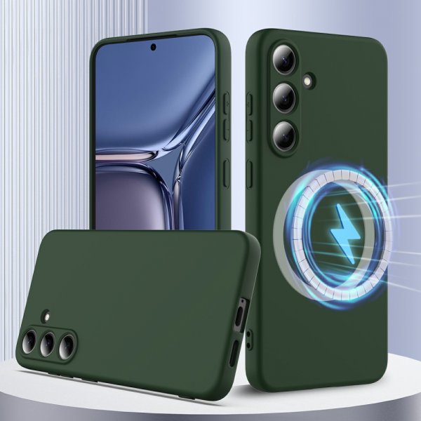 Samsung Galaxy S25 Plus -kuori silikonihihnalla MagSafe Tummanvihreä