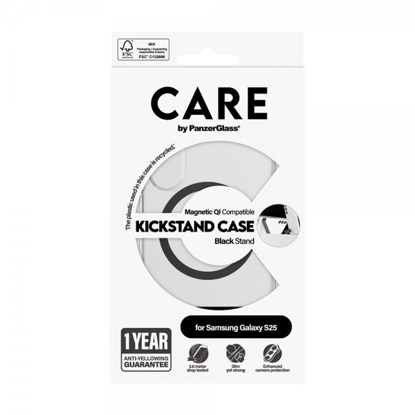 CARE by PanzerGlass Samsung Galaxy S25 -kuori jalustalla MagSafe musta