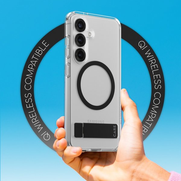 CARE by PanzerGlass Samsung Galaxy S25 -kuori jalustalla MagSafe musta