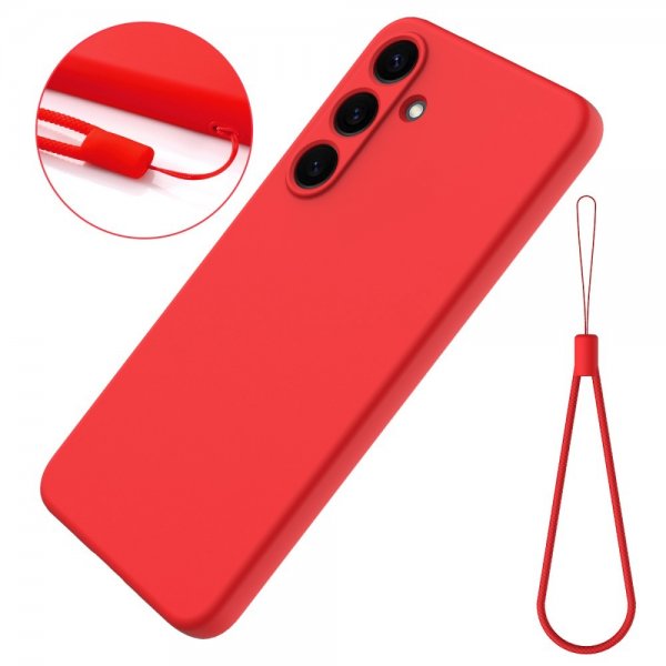 Samsung Galaxy S25 -suojakuori hihnalla, silikonia, punainen