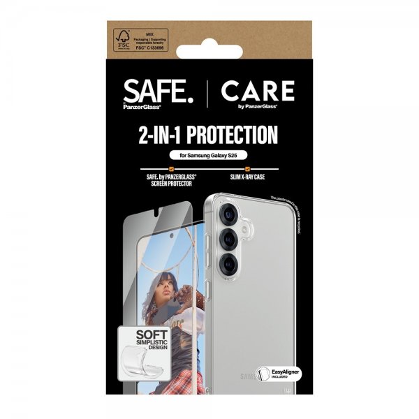 CARE by PanzerGlass Samsung Galaxy S25 -suojakuori ja -näytönsuoja Fashion 2-in-1 -pakkaus
