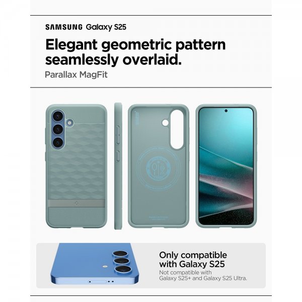 Spigen Samsung Galaxy S25 -suojakuori Parallax MagFit Sage Green