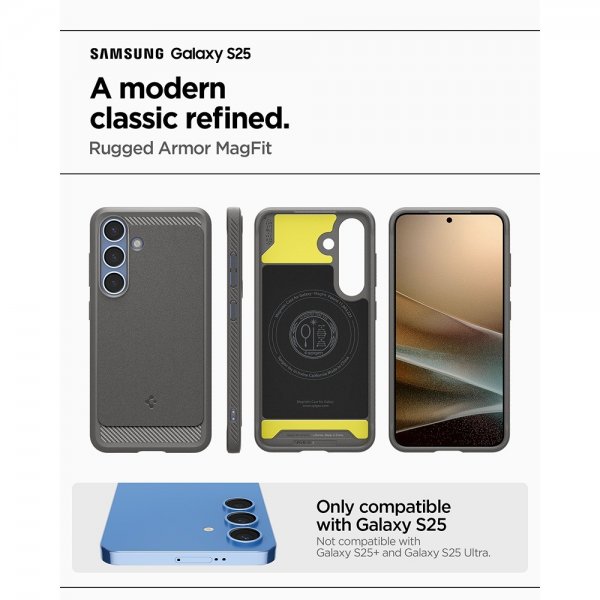 Spigen Samsung Galaxy S25 -kuori, Rugged Armor MagFit, Marble Gray