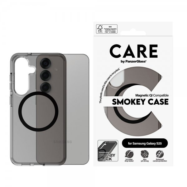 CARE by PanzerGlass Samsung Galaxy S25 -kuori Smokey MagSafe musta