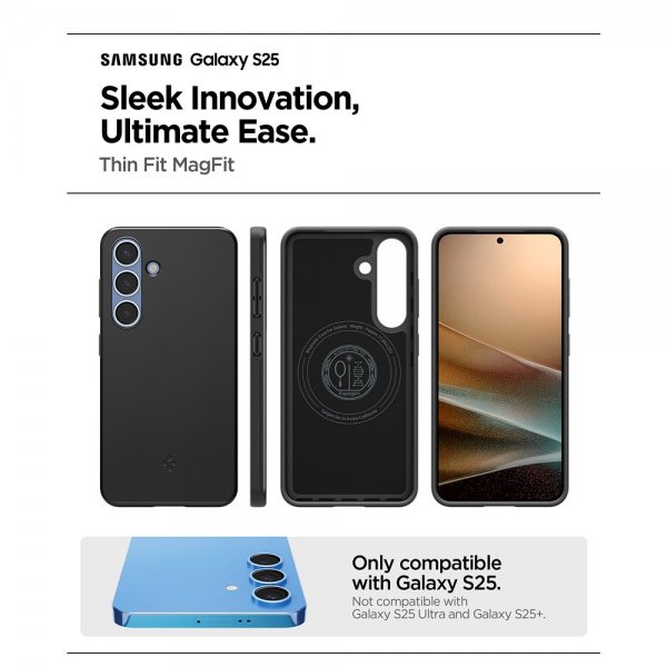 Spigen Samsung Galaxy S25 -kuori, Thin Fit MagFit, musta