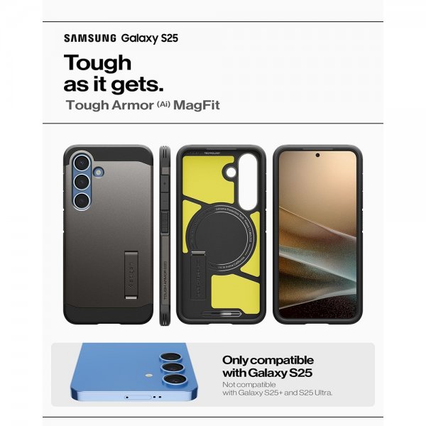 Spigen Samsung Galaxy S25 -suojakuori Tough Armor MagFit Gunmetal
