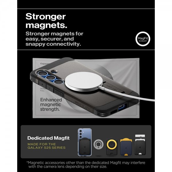 Spigen Samsung Galaxy S25 -suojakuori Tough Armor MagFit Gunmetal